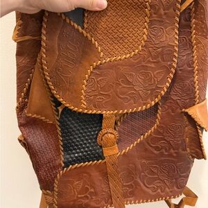 Handcrafted Patchwork Leather Backpack in Tan & Brown